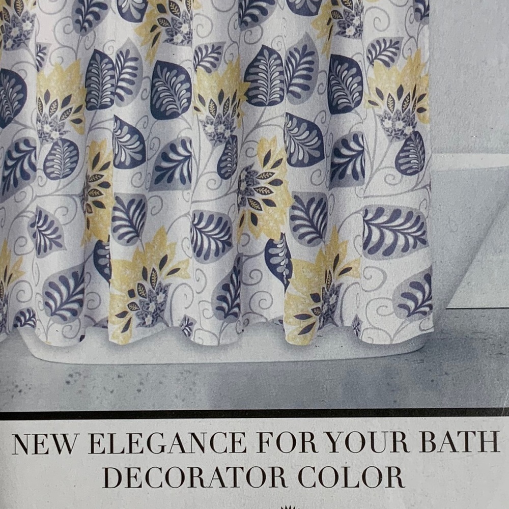 Shower Curtain Fabric Botanical Leaf Print Multicolor Blue Black Grey Yellow - Picture 4 of 11